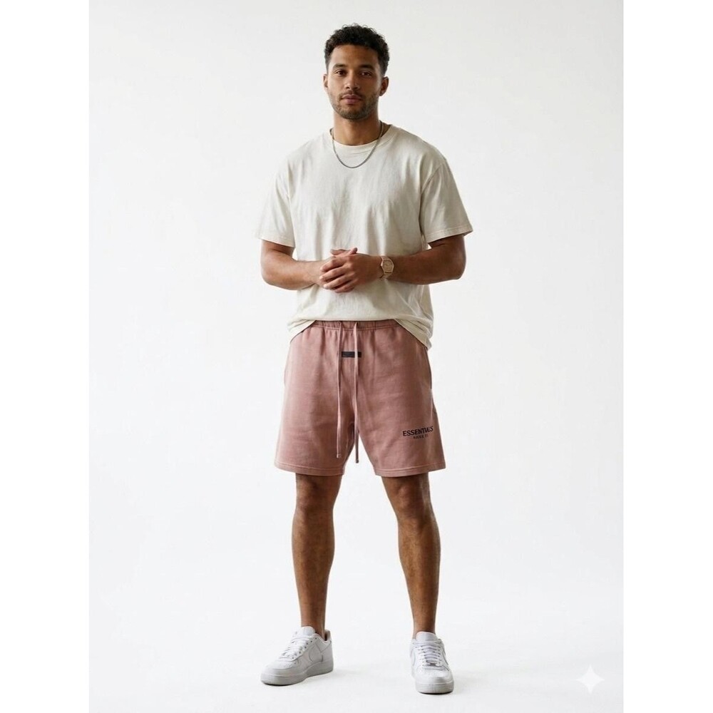 Essentials Fear Of God Shorts Mens L Pink Fleece Sweat Elastic Waist Logo Summer